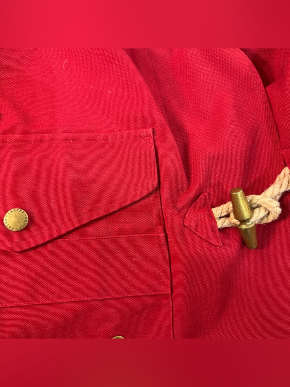 Lauren Ralph Lauren Canvas Jacket Fireman Equestrian Chore Red Womens Coat Large - Picture 9 of 11